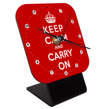 KEEP CALM  and carry on, Επιτραπέζιο ρολόι ξύλινο με δείκτες (10cm)