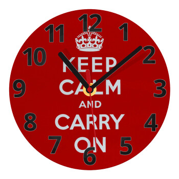 KEEP CALM  and carry on, Ρολόι τοίχου γυάλινο (20cm)