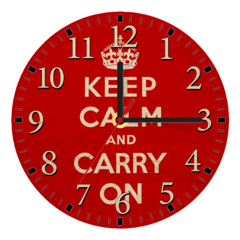 KEEP CALM  and carry on, Ρολόι τοίχου ξύλινο plywood (20cm)