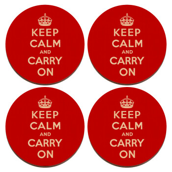 KEEP CALM  and carry on, ΣΕΤ x4 Σουβέρ ξύλινα στρογγυλά plywood (9cm)