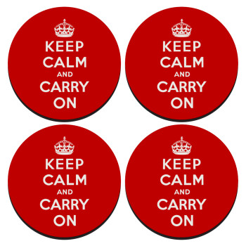 KEEP CALM  and carry on, SET of 4 round wooden coasters (9cm)