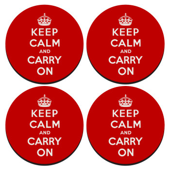 KEEP CALM  and carry on, SET of 4 round wooden coasters (9cm)