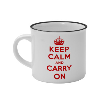 KEEP CALM  and carry on, Κούπα κεραμική vintage Λευκή/Μαύρη 230ml