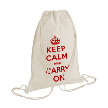 KEEP CALM  and carry on, Backpack bag GYMBAG natural (28x40cm)