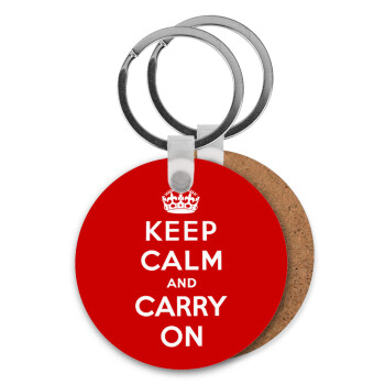 KEEP CALM  and carry on, Μπρελόκ Ξύλινο στρογγυλό MDF Φ5cm
