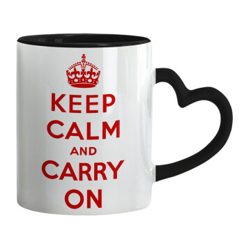 KEEP CALM  and carry on, Mug heart black handle, ceramic, 330ml