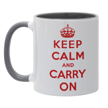 KEEP CALM  and carry on, Κούπα χρωματιστή γκρι, κεραμική, 330ml