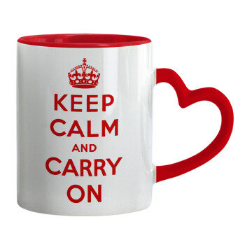 KEEP CALM  and carry on, Mug heart red handle, ceramic, 330ml
