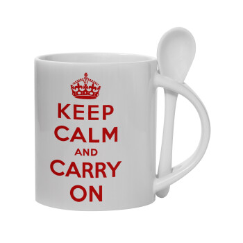 KEEP CALM  and carry on, Κούπα, κεραμική με κουταλάκι, 330ml (1 τεμάχιο)
