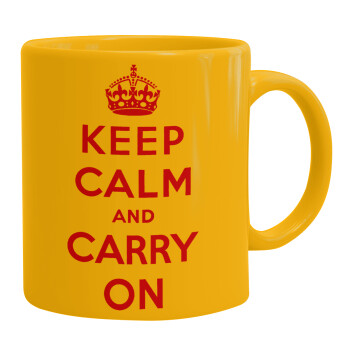 KEEP CALM  and carry on, Κούπα, κεραμική κίτρινη, 330ml