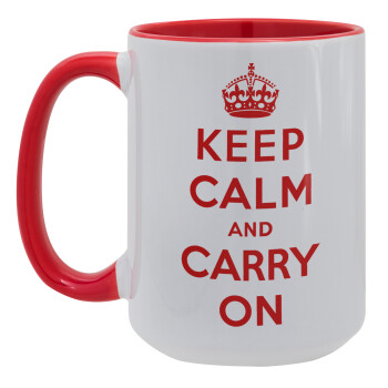 KEEP CALM  and carry on, Κούπα Mega 15oz, κεραμική Κόκκινη, 450ml
