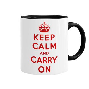 KEEP CALM  and carry on, Κούπα χρωματιστή μαύρη, κεραμική, 330ml