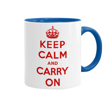 KEEP CALM  and carry on, Κούπα χρωματιστή μπλε, κεραμική, 330ml