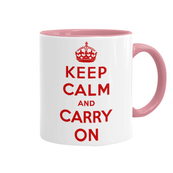KEEP CALM  and carry on, Κούπα χρωματιστή ροζ, κεραμική, 330ml