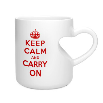 KEEP CALM  and carry on, Κούπα καρδιά λευκή, κεραμική, 330ml