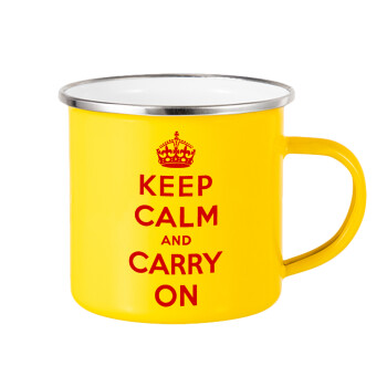 KEEP CALM  and carry on, Κούπα Μεταλλική εμαγιέ Κίτρινη 360ml