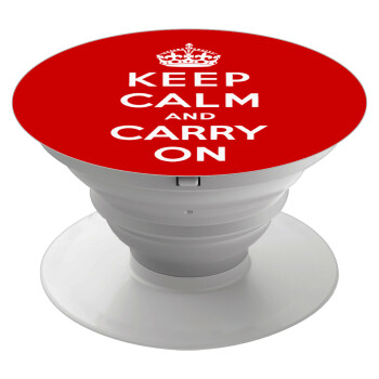 KEEP CALM  and carry on, Pop Socket Λευκό Βάση Στήριξης Κινητού στο Χέρι