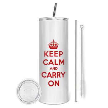 KEEP CALM  and carry on, Tumbler stainless steel 600ml, with metal straw & cleaning brush