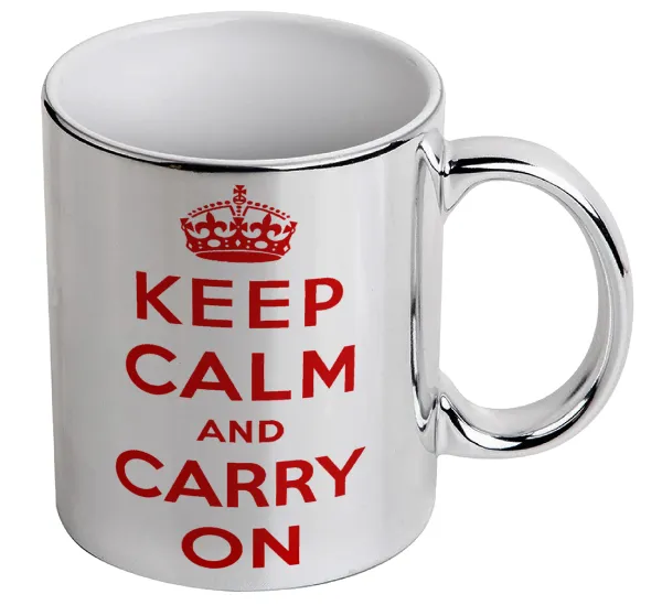 KEEP CALM  and carry on — Κούπα κεραμική, ασημένια καθρέπτης, 330ml