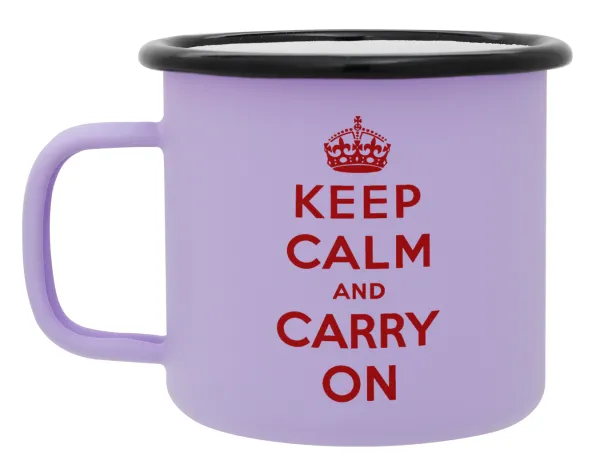 KEEP CALM  and carry on — Metal enamel mug, matte light pastel purple, 360ml