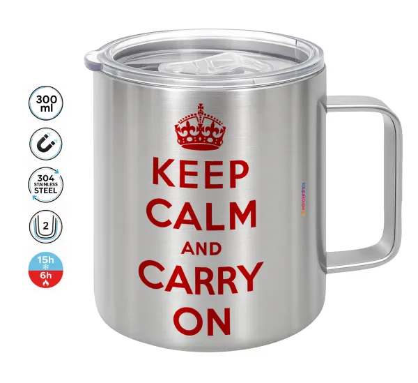 KEEP CALM  and carry on — Double-walled stainless steel mug 300ml with temperature-retaining lid