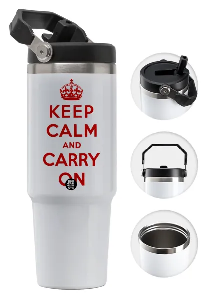 KEEP CALM  and carry on — Θερμός Ανοξείδωτο 30oz με χερούλι