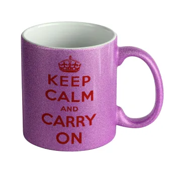 KEEP CALM  and carry on, Κούπα Μωβ Glitter που γυαλίζει, κεραμική, 330ml