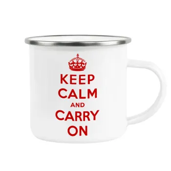 KEEP CALM  and carry on, Κούπα Μεταλλική εμαγιέ λευκη 360ml