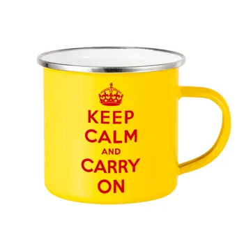 KEEP CALM  and carry on, Κούπα Μεταλλική εμαγιέ Κίτρινη 360ml