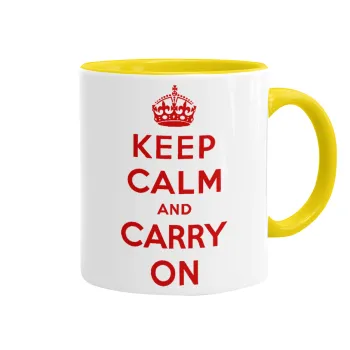 KEEP CALM  and carry on, Κούπα χρωματιστή κίτρινη, κεραμική, 330ml