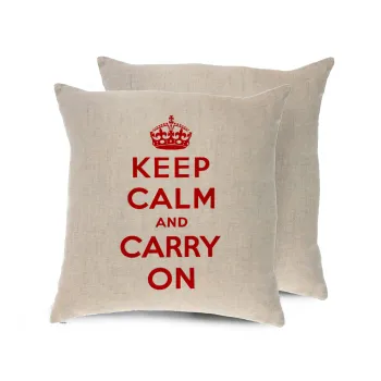 KEEP CALM  and carry on, Μαξιλάρι καναπέ ΛΙΝΟ 40x40cm περιέχεται το  γέμισμα