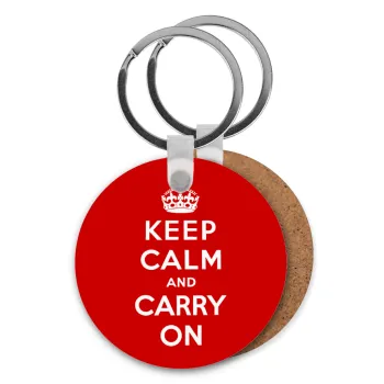 KEEP CALM  and carry on, Μπρελόκ Ξύλινο στρογγυλό MDF Φ5cm