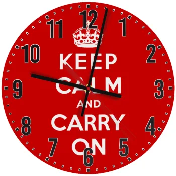 KEEP CALM  and carry on, Ρολόι τοίχου ξύλινο (30cm)