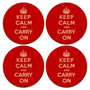 KEEP CALM  and carry on, ΣΕΤ x4 Σουβέρ ξύλινα στρογγυλά plywood (9cm)