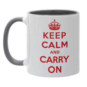 KEEP CALM  and carry on, Κούπα χρωματιστή γκρι, κεραμική, 330ml