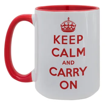 KEEP CALM  and carry on, Κούπα Mega 15oz, κεραμική Κόκκινη, 450ml