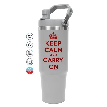 KEEP CALM  and carry on, ΓΚΡΙ χρώματος Θερμός Ανοξείδωτο 890ml (30oz) με χερούλι