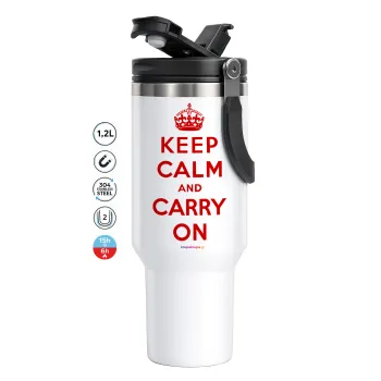 KEEP CALM  and carry on, Mega Tumbler με καπάκι, διπλού τοιχώματος (θερμό) 1,2L