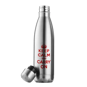 KEEP CALM  and carry on, Μεταλλικό παγούρι θερμός Inox (Stainless steel), διπλού τοιχώματος, 500ml