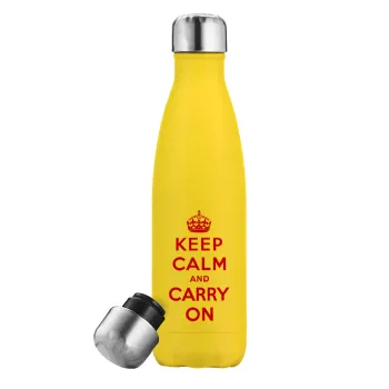 KEEP CALM  and carry on, Yellow Stainless Steel Metallic Thermos, double-walled, 500ml