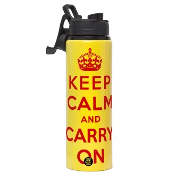 KEEP CALM  and carry on, Metallic water bottle with safety lid, 850ml aluminum