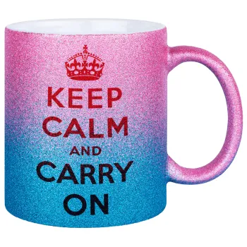 KEEP CALM  and carry on, Κούπα Χρυσή/Μπλε Glitter, κεραμική, 330ml