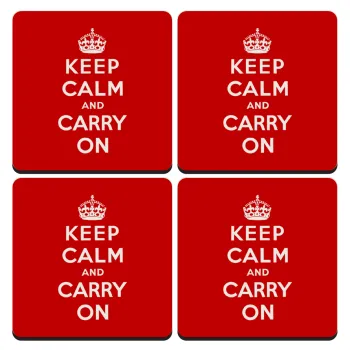 KEEP CALM  and carry on, ΣΕΤ 4 Σουβέρ ξύλινα τετράγωνα (9cm)