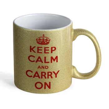KEEP CALM  and carry on, Κούπα Χρυσή Glitter που γυαλίζει, κεραμική, 330ml