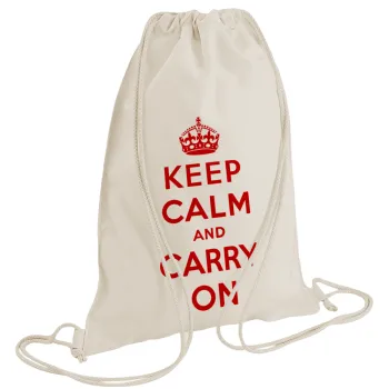 KEEP CALM  and carry on, Τσάντα πλάτης πουγκί GYMBAG natural (28x40cm)