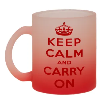 KEEP CALM  and carry on, Κούπα γυάλινη δίχρωμη με βάση το κόκκινο ματ, 330ml