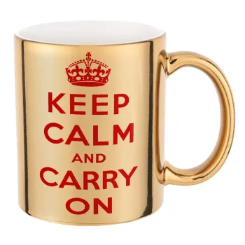 KEEP CALM  and carry on, Κούπα κεραμική, χρυσή καθρέπτης, 330ml