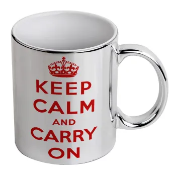 KEEP CALM  and carry on, Κούπα κεραμική, ασημένια καθρέπτης, 330ml
