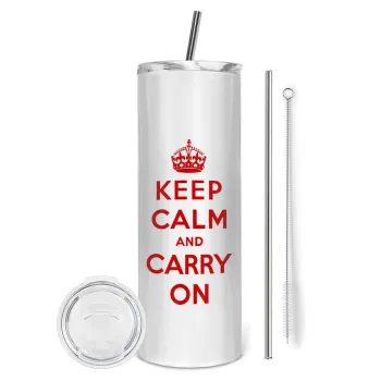 KEEP CALM  and carry on, Tumbler stainless steel 600ml, with metal straw & cleaning brush