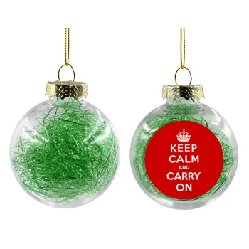 KEEP CALM  and carry on, Transparent Christmas tree ball ornament with green filling 8cm